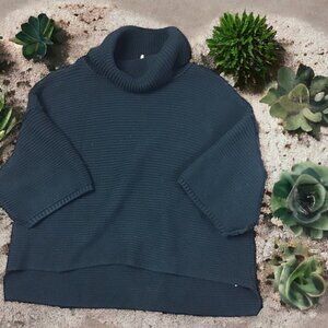 FREE PEOPLE Black Cropped Short Sleeve Chunky Knit Turtleneck Sweater Womens S